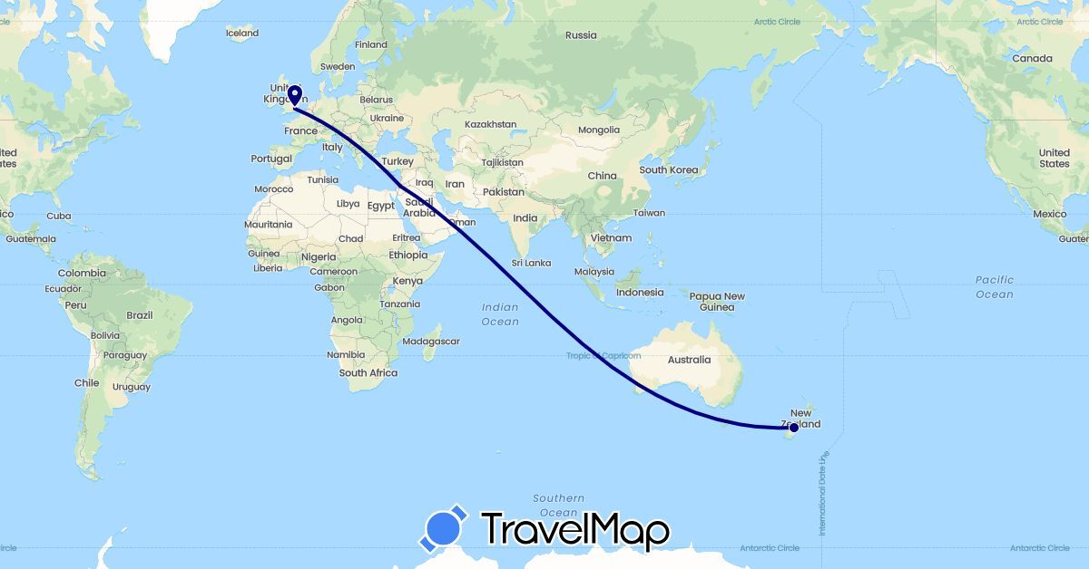 TravelMap itinerary: driving in United Kingdom, Jordan, New Zealand (Asia, Europe, Oceania)